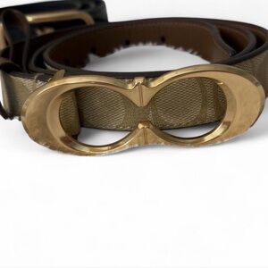 Designer-Style Tan and Gold Double-Ring Leather Belt